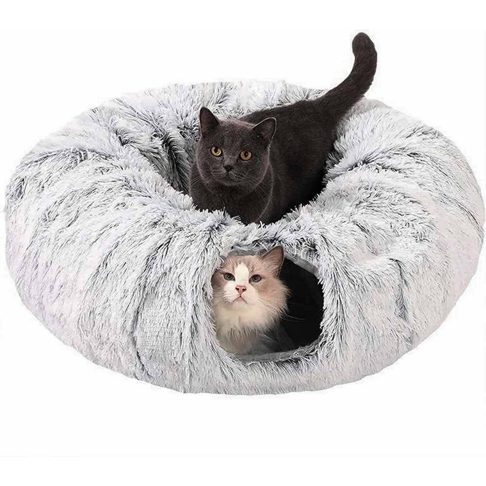 4189-nyp0e3.jpg Winter New Arrival Plush Cat Tunnel Bed Foldable Two-in-One round Warmth Pet Nest Thickened Cozy Cuddly Cat Hideaway - Image 1
