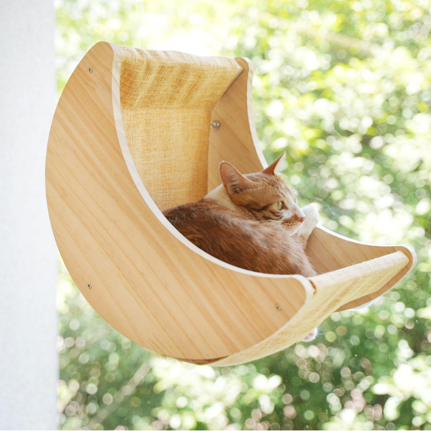 Wooden Cat Window Hammock with Suction Cups - Hanging Swing Bed Perch for Cats & Small Dogs | Space-Saving Pet Lounger Winter