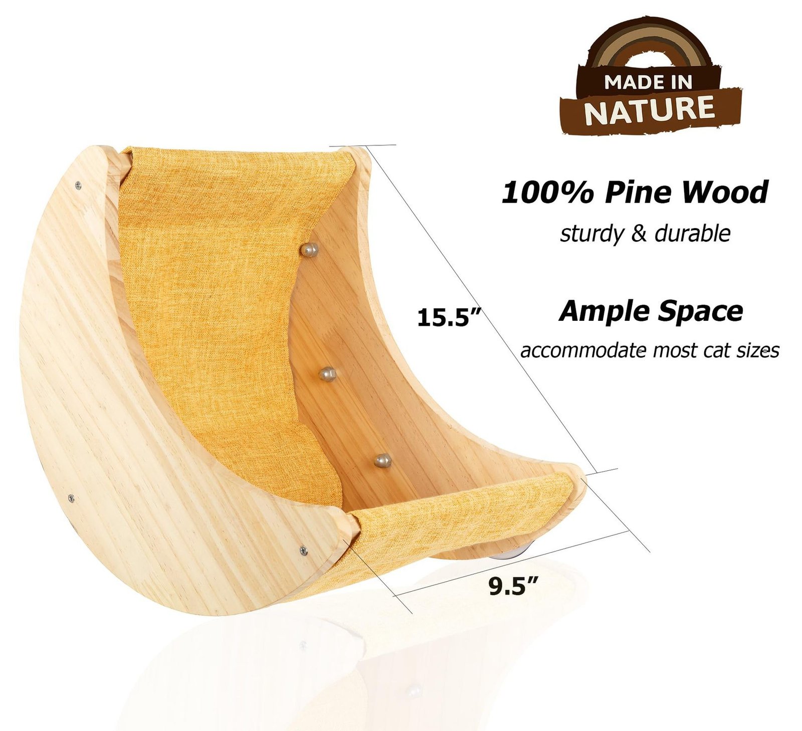 Wooden Cat Window Hammock with Suction Cups - Hanging Swing Bed Perch for Cats & Small Dogs | Space-Saving Pet Lounger Winter