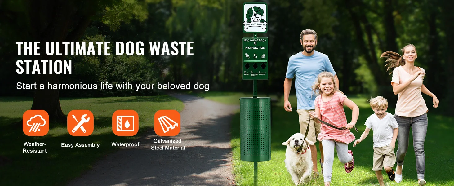 SucceBuy Dog Waste Station with Hand Wash Bottle Commercial Dog Poop Station Bag Dispenser Dog Waste Disposal System for Outdoor