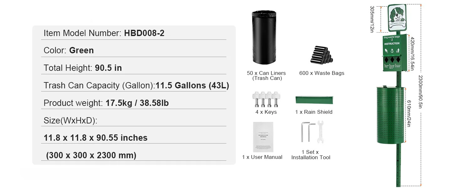 SucceBuy Dog Waste Station with Hand Wash Bottle Commercial Dog Poop Station Bag Dispenser Dog Waste Disposal System for Outdoor