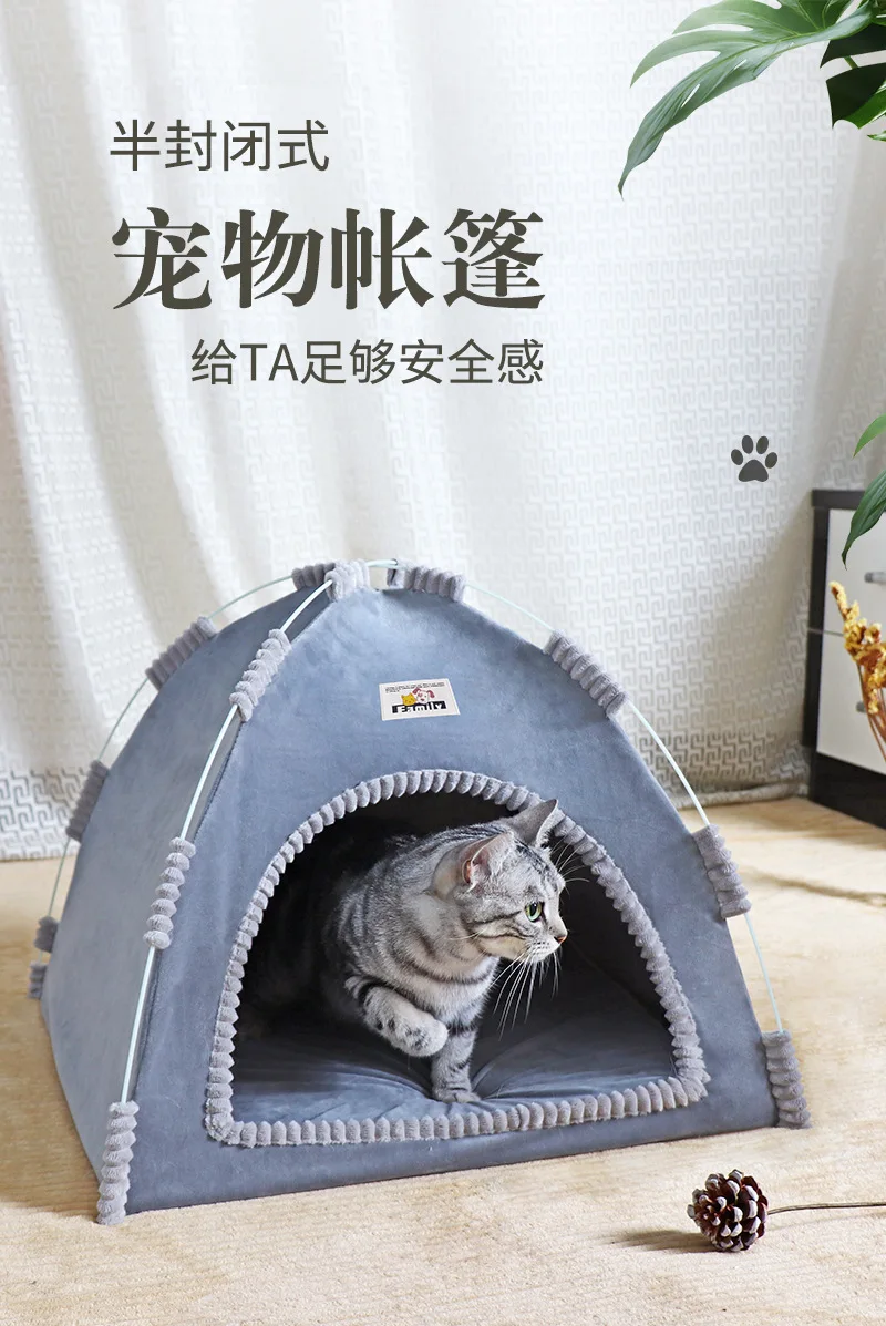 Pet Tent Bed Removable Cat Sofa Basket Canvas Semi-enclosed Cat House Dog Cave Hut Cat Sleeping Bed for Room Decor Pet Supplies