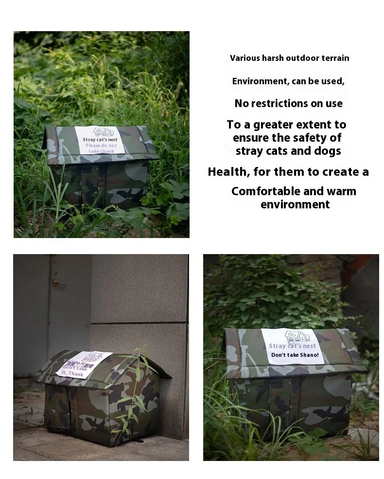 All Seasons Outdoor Rainproof Stray Cat Nest, Winter-Warm Closed House, Cold-Proof Cat House