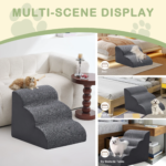 Curved Dog Stairs Ramp for High Beds 19.7" H, 4-Step Dog Steps for Small Dogs and Cats, Pet Stairs for High Bed Climbing, Grey