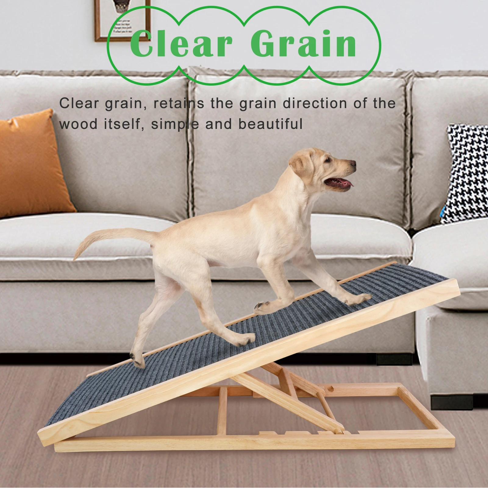 48148-a0kbsn.jpg Adjustable Dog Ramp Pet Wooden Folding Dog & Cat Stair for Couch High Bed Non Slip Carpet Surface 2/4 Levels Height Adjustable - Image 1