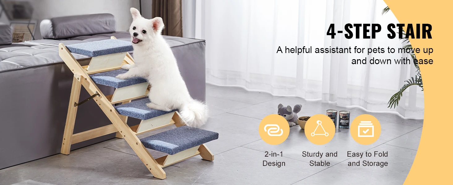 SucceBuy Wooden Pet Steps and Ramp Combo 2-in-1 Design Foldable Access for Beds Steps Structure for Pets of Small to Large Size SucceBuy Wooden Pet Steps and Ramp Combo 2-in-1 Design Foldable Access for Beds Steps Structure for Pets of Small to Large Size