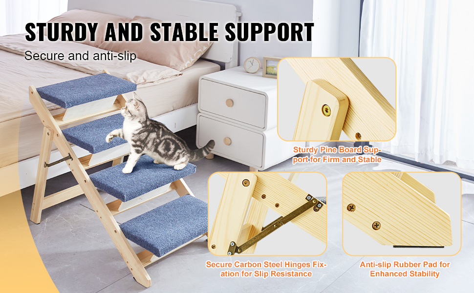 SucceBuy Wooden Pet Steps and Ramp Combo 2-in-1 Design Foldable Access for Beds Steps Structure for Pets of Small to Large Size SucceBuy Wooden Pet Steps and Ramp Combo 2-in-1 Design Foldable Access for Beds Steps Structure for Pets of Small to Large Size