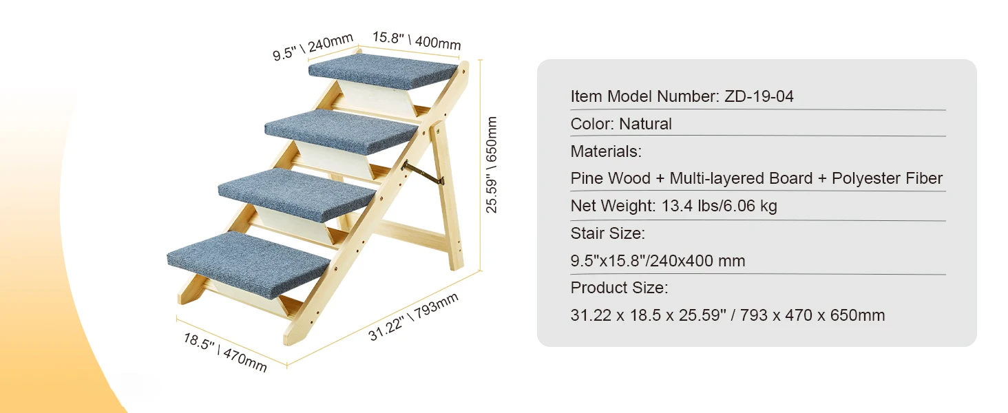 SucceBuy Wooden Pet Steps and Ramp Combo 2-in-1 Design Foldable Access for Beds Steps Structure for Pets of Small to Large Size SucceBuy Wooden Pet Steps and Ramp Combo 2-in-1 Design Foldable Access for Beds Steps Structure for Pets of Small to Large Size