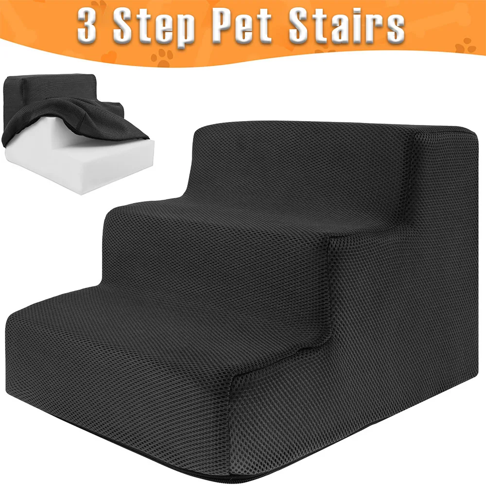 48205-xlq3px.jpg 3 Step Pet Stairs High Density Soft Foam Small Dog Ramp Ladder Stair Removable and Washable Non-Slip Dog/Cat Steps Pet Supplies - Image 1