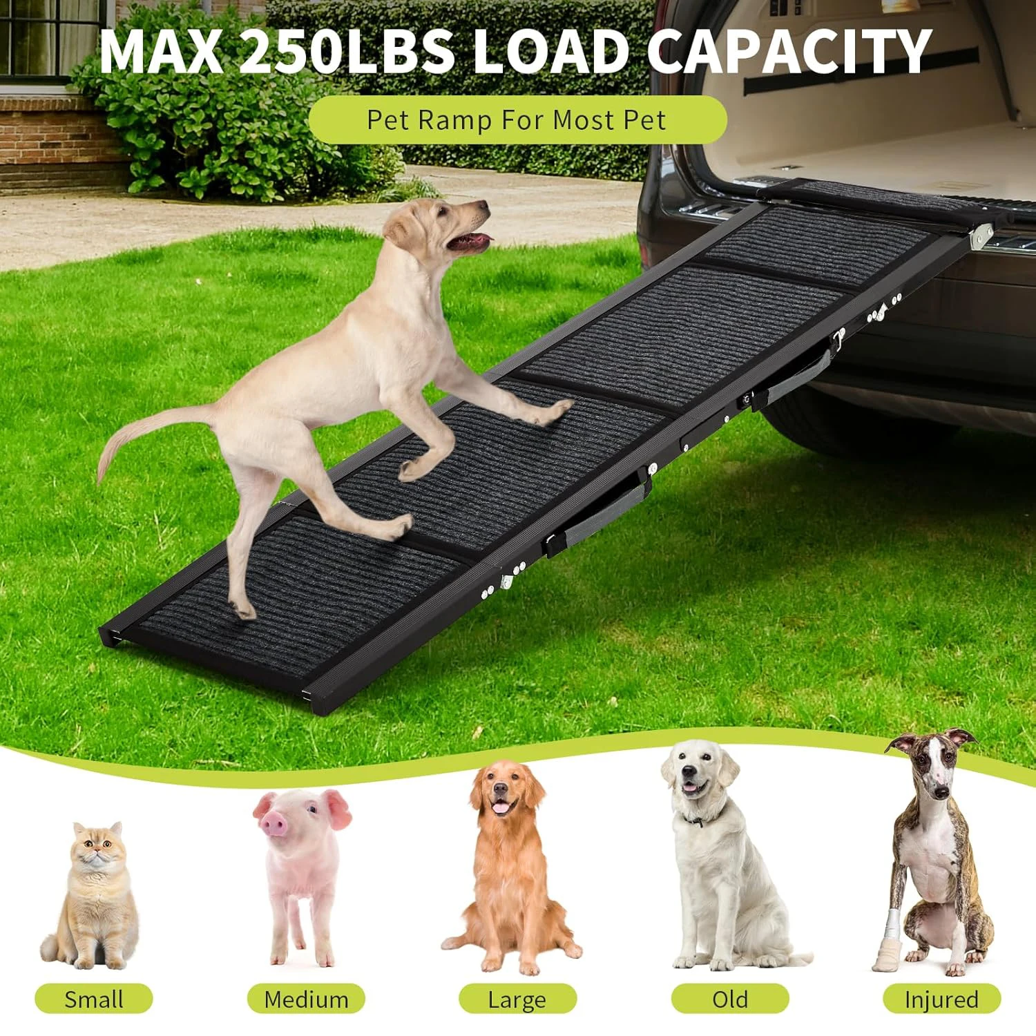 Upgraded Dog Ramp For Cars Folding Pet Ramp For Large Dogs With Non-Slip Surface Portable Outdoor Dog Car Ramp Up to 250 LBS