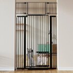 71" Extra Tall Pet Gate for Cats, 29.5-40.6" Extra Wide Cat Gate with Adjustable Cat Door, Pressure Mounted Easy Walk Through Pe