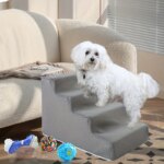 4-Step Pet Stairs for Small & Medium Dogs - Non-Slip Foam Ramp with Removable Cover, Ergonomic Pet Ladder for High Beds