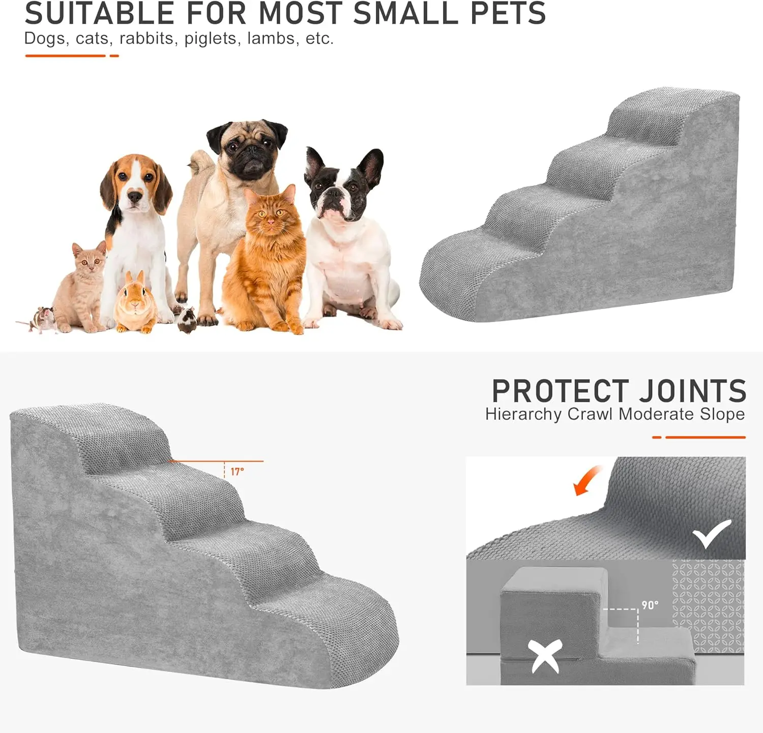 Pet Stairs for Large Dog Cat High Density Soft Foam Small Dog Ramp Ladder Stair Extra Wide Non-Slip Steps for High Bed or Couch Pet Stairs for Large Dog Cat High Density Soft Foam Small Dog Ramp Ladder Stair Extra Wide Non-Slip Steps for High Bed or Couch