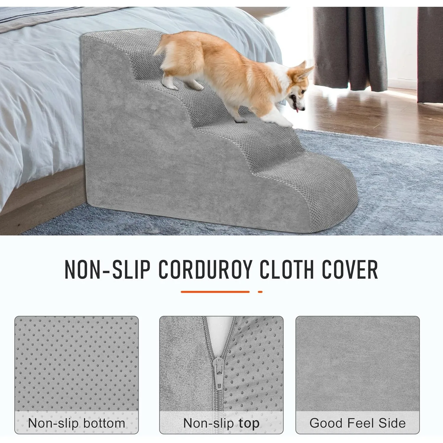 Pet Stairs for Large Dog Cat High Density Soft Foam Small Dog Ramp Ladder Stair Extra Wide Non-Slip Steps for High Bed or Couch Pet Stairs for Large Dog Cat High Density Soft Foam Small Dog Ramp Ladder Stair Extra Wide Non-Slip Steps for High Bed or Couch