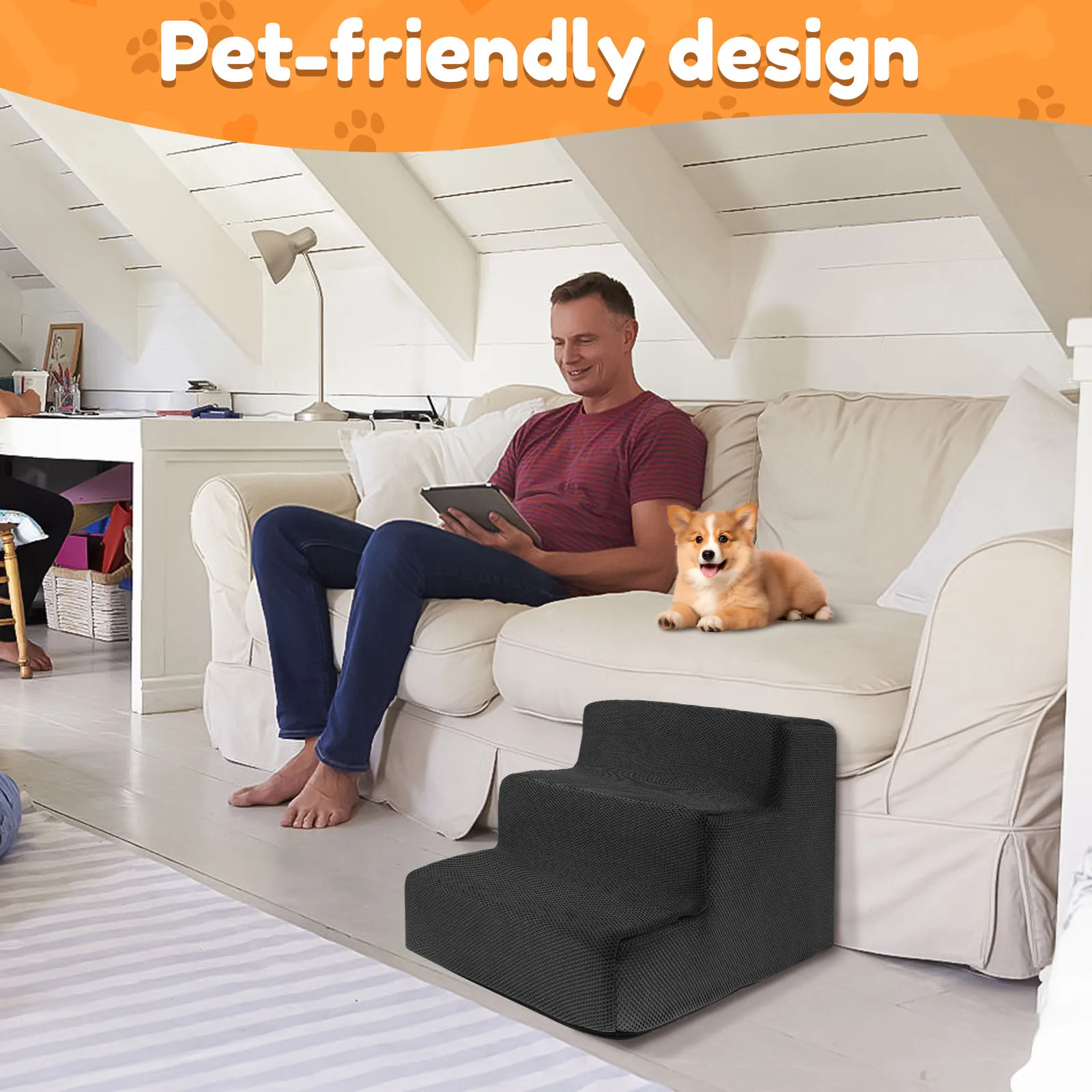 3 Step Dog Pet Stairs Ramp Ladder Training Non-Slip High Density Soft Foam Removable for High Bed or Couch Pet Supplies 3 Step Dog Pet Stairs Ramp Ladder Training Non-Slip High Density Soft Foam Removable for High Bed or Couch Pet Supplies