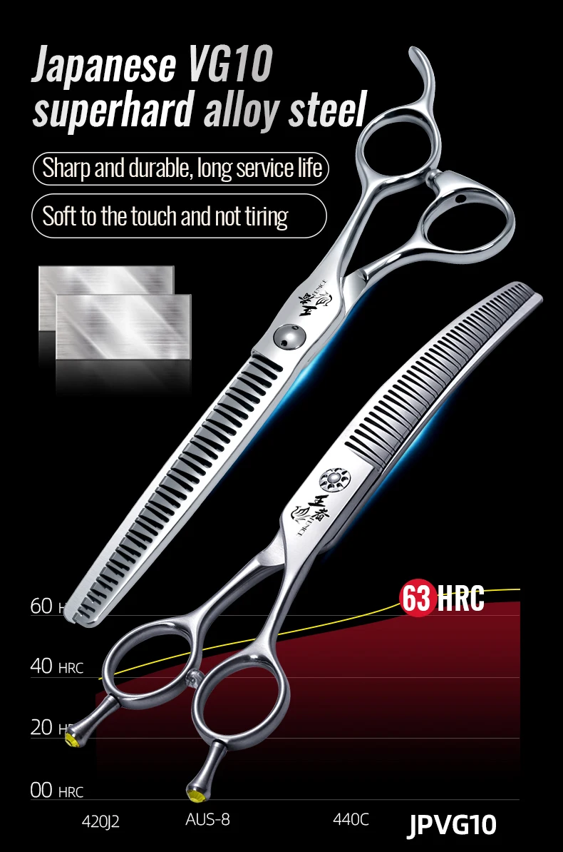 Fenice 7.0 Inch VG10 Steel 3D Gradient Traceless Teeth Pet Curved/Straight Chunker Scissors Bearing Screws Pet Grooming Shears Fenice 7.0 Inch VG10 Steel 3D Gradient Traceless Teeth Pet Curved/Straight Chunker Scissors Bearing Screws Pet Grooming Shears