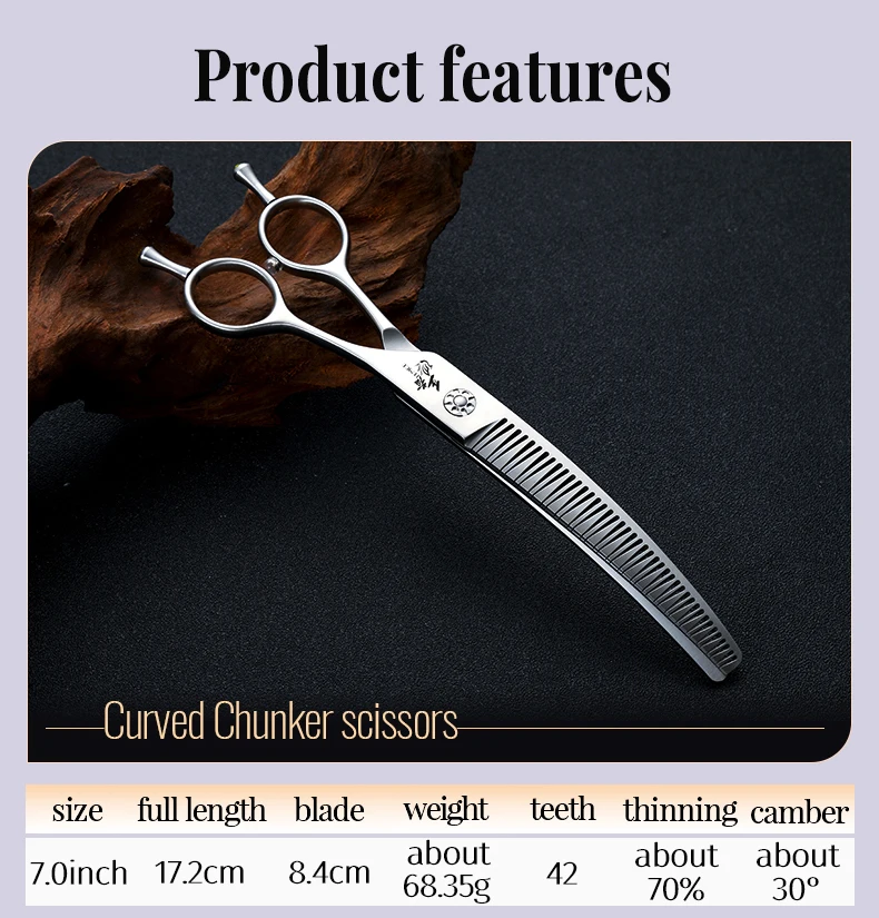 Fenice 7.0 Inch VG10 Steel 3D Gradient Traceless Teeth Pet Curved/Straight Chunker Scissors Bearing Screws Pet Grooming Shears Fenice 7.0 Inch VG10 Steel 3D Gradient Traceless Teeth Pet Curved/Straight Chunker Scissors Bearing Screws Pet Grooming Shears