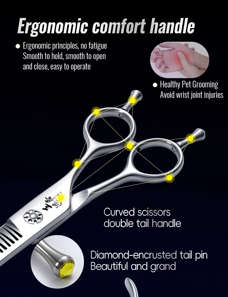 Fenice 7.0 Inch VG10 Steel 3D Gradient Traceless Teeth Pet Curved/Straight Chunker Scissors Bearing Screws Pet Grooming Shears Fenice 7.0 Inch VG10 Steel 3D Gradient Traceless Teeth Pet Curved/Straight Chunker Scissors Bearing Screws Pet Grooming Shears