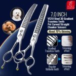 Fenice 7.0 Inch VG10 Steel 3D Gradient Traceless Teeth Pet Curved/Straight Chunker Scissors Bearing Screws Pet Grooming Shears