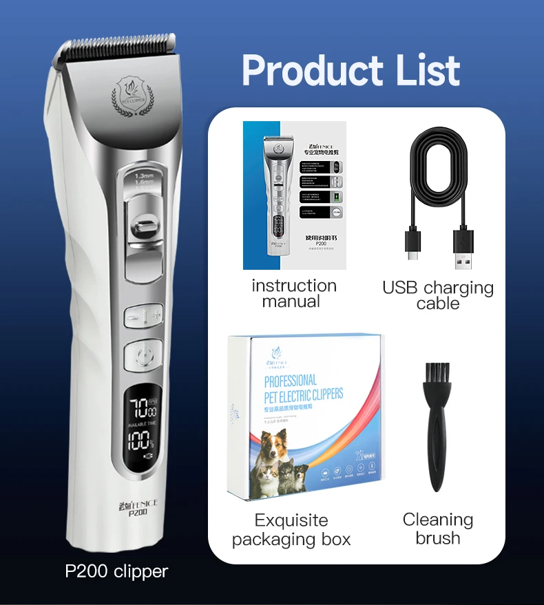 Fenice New Upgrade 5000mA Capacity Cordless LCD Screen Pets Dog Grooming Clippers Rechargeable Haircut Shaver for Trimming Salon