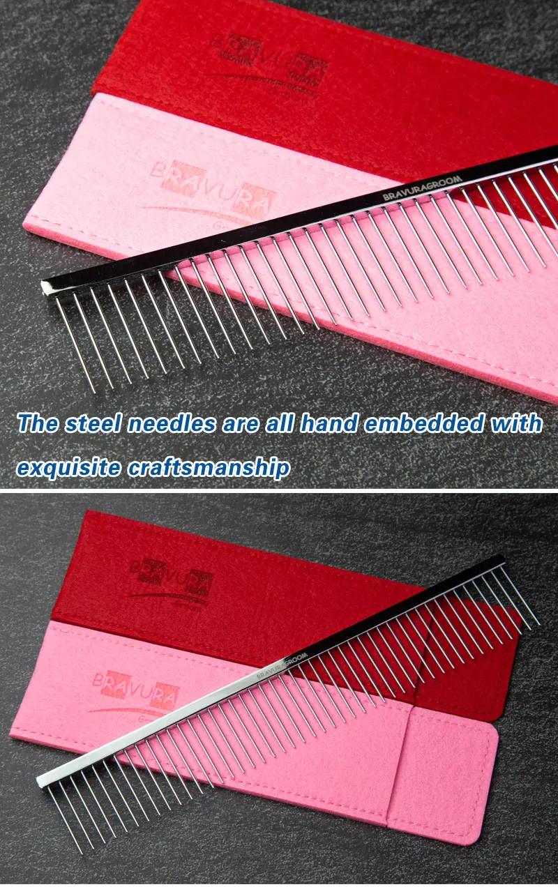 BAVURA Stainless Steel Pet Dematting Comb Grooming Tool for Dogs And Cats Removes Loose Undercoat Mats And Tangles