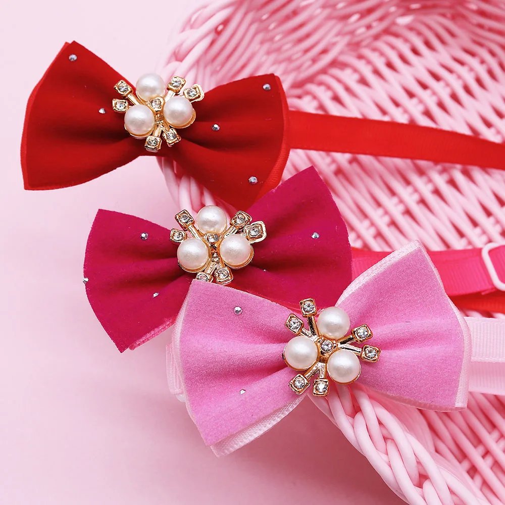 20/40PCS Winter Dog Bowties With Diamonds Adjustable Pet Dog Bow Ties Collars Mixed Colors Pet Grooming Accessories For Dogs