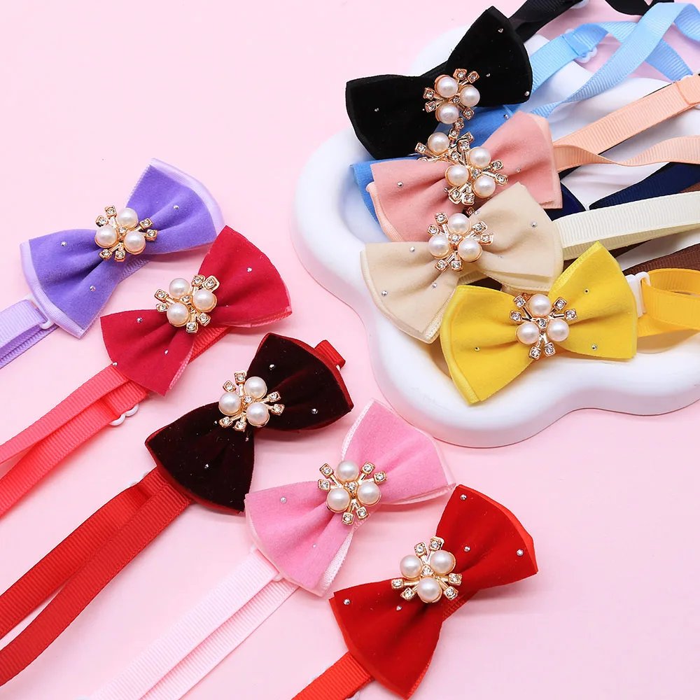 20/40PCS Winter Dog Bowties With Diamonds Adjustable Pet Dog Bow Ties Collars Mixed Colors Pet Grooming Accessories For Dogs