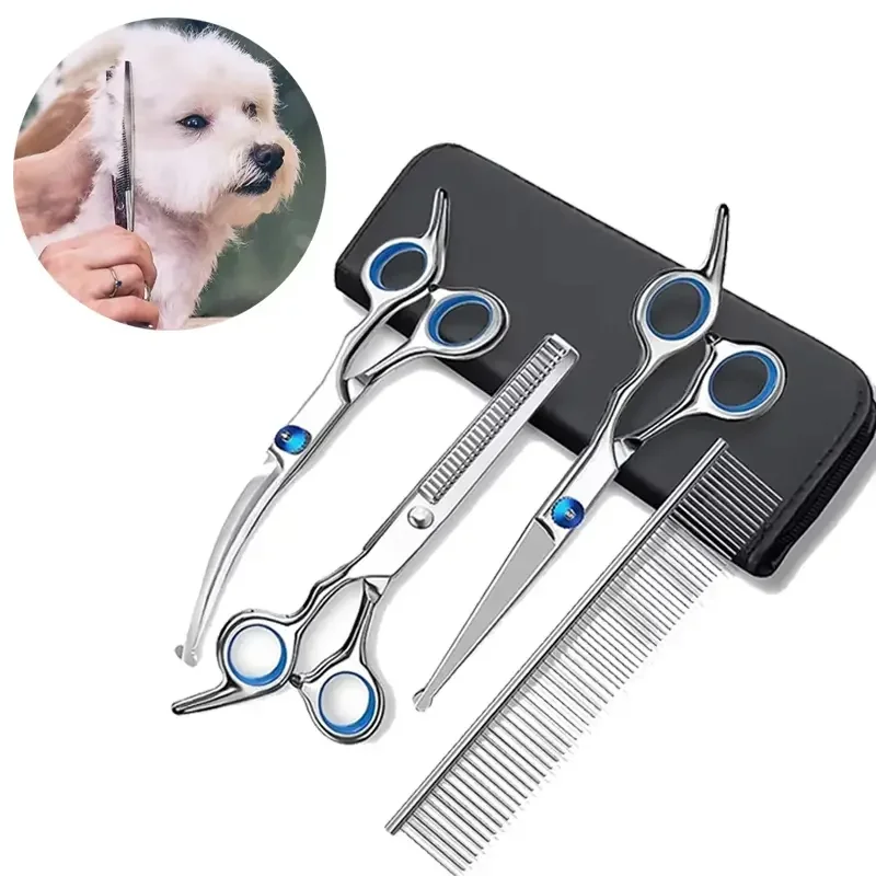 4pcs Premium Titanium Coated Dog Grooming Scissors with Safety Round Tips - Professional Grade Kit for Precise and Safe Trimming 4pcs Premium Titanium Coated Dog Grooming Scissors with Safety Round Tips - Professional Grade Kit for Precise and Safe Trimming