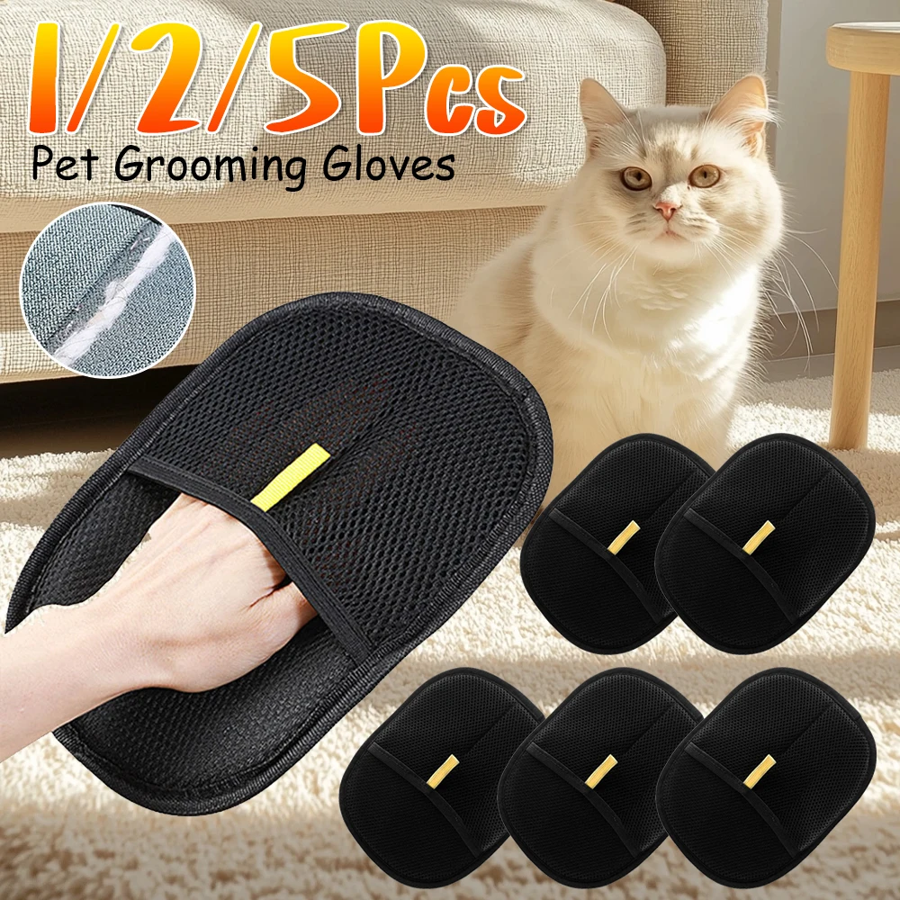 49273-2ppslu.jpg Hair Remover Brush Dog Cat Pet Hair Remover Gloves Double-Sided Pet Hair Removal Gloves Pet Grooming Gloves Brush for Cat Dog - Image 1