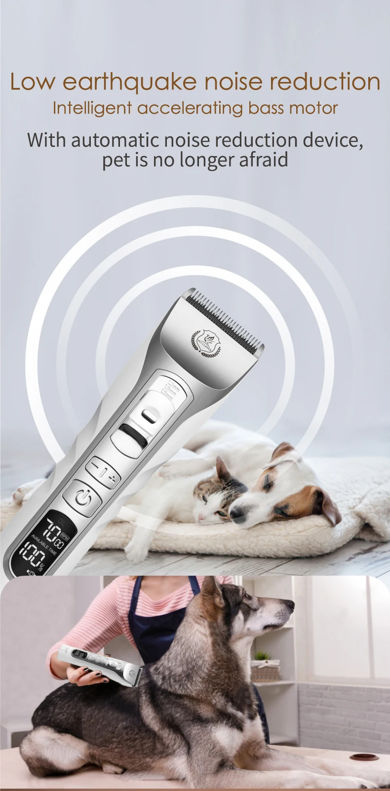 Fenice Dog Hair Cutting Machine Clippers Grooming Pet Animals Haircut Trimmer Shaver Set Pets Cordless Rechargeable Professional