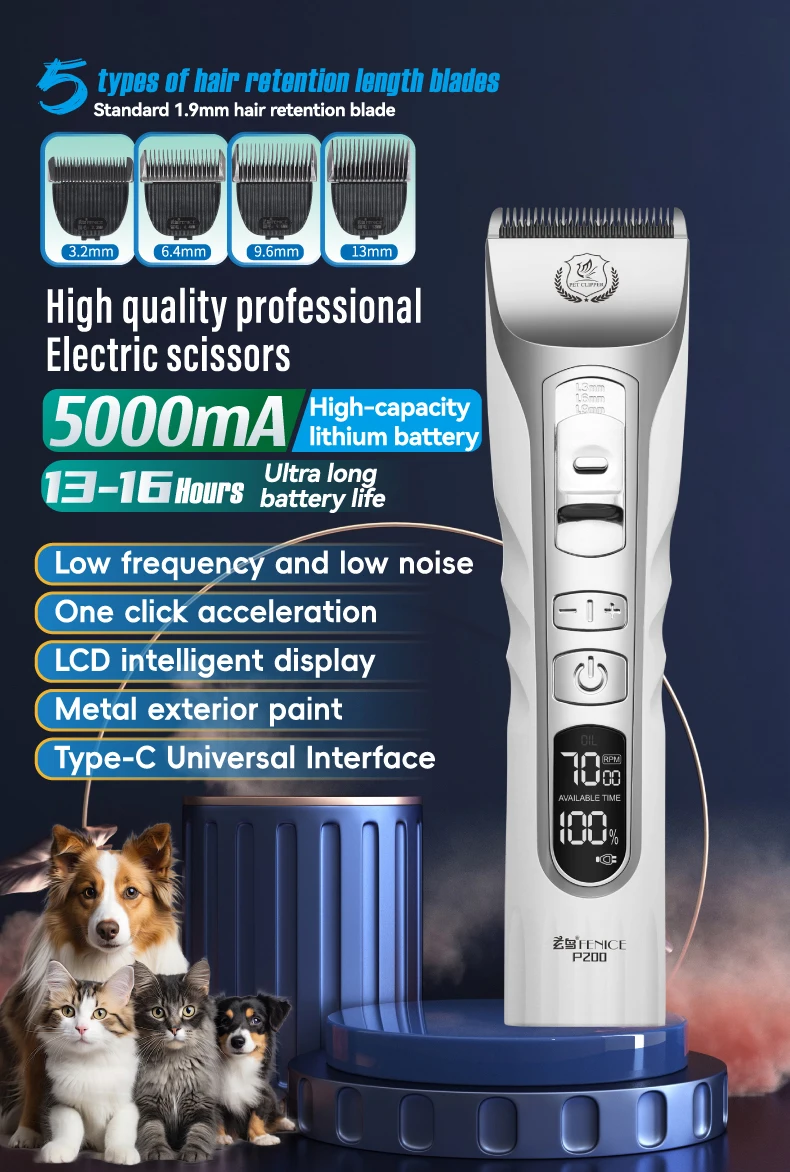 Fenice Dog Hair Cutting Machine Clippers Grooming Pet Animals Haircut Trimmer Shaver Set Pets Cordless Rechargeable Professional