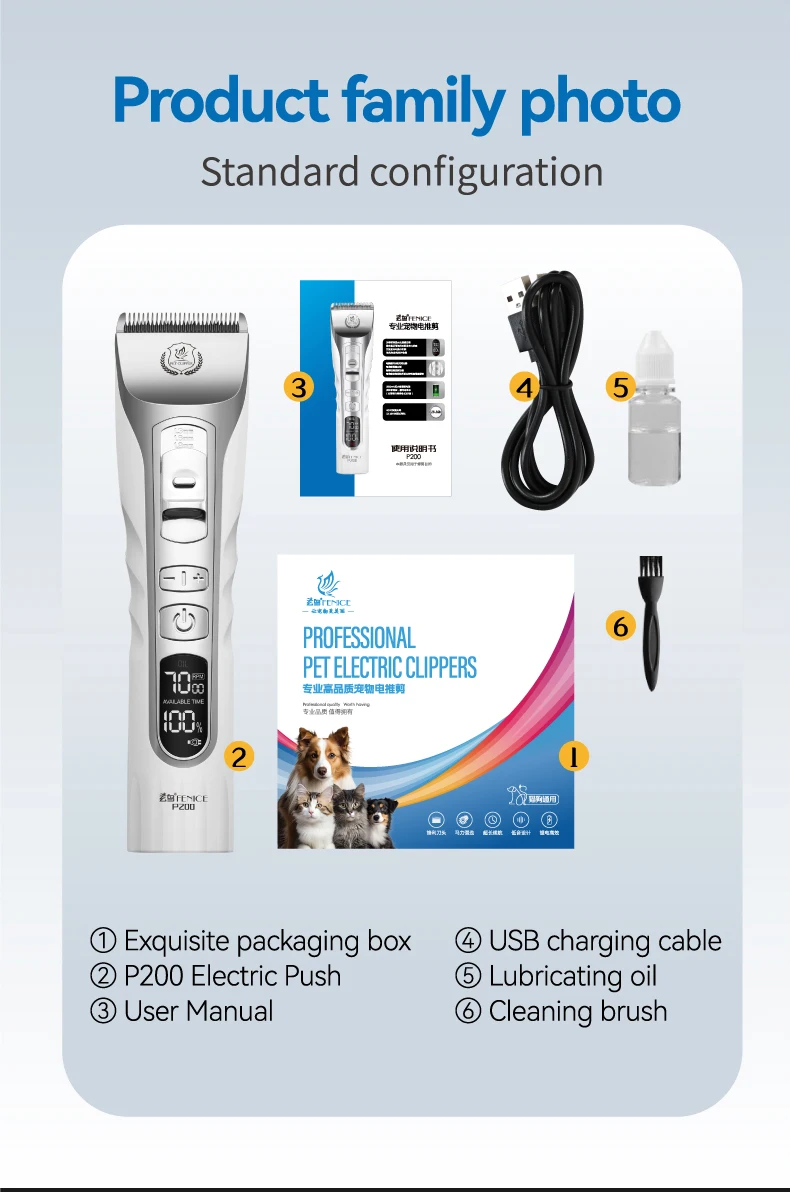 Fenice Dog Hair Cutting Machine Clippers Grooming Pet Animals Haircut Trimmer Shaver Set Pets Cordless Rechargeable Professional