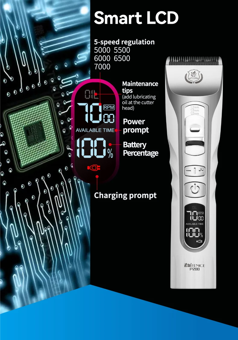 Fenice Dog Hair Cutting Machine Clippers Grooming Pet Animals Haircut Trimmer Shaver Set Pets Cordless Rechargeable Professional