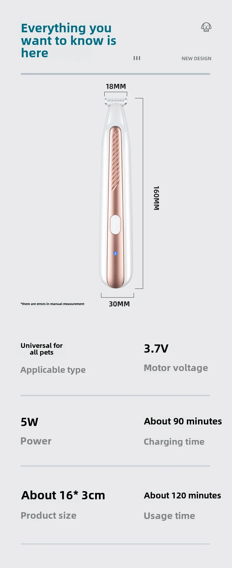 Smart Waterproof Pet Hair Shaver Dog Foot Shaver Cat Hair Removal Electric Clipper Local Trimmer Animal Hair Trimmer