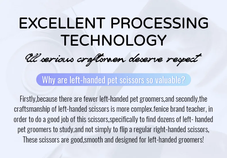 Fenice Left-handed Professional 7.0/7.5/8 inch JP440C Cutting Curved Fluffy Thinning Chunker Scissors Set Kit Pet Dog Grooming