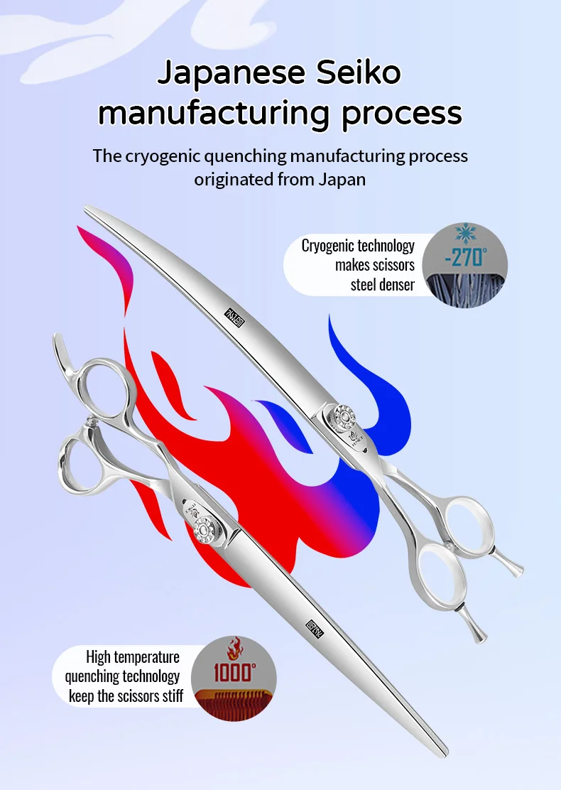 Fenice Left-handed Professional 7.0/7.5/8 inch JP440C Cutting Curved Fluffy Thinning Chunker Scissors Set Kit Pet Dog Grooming