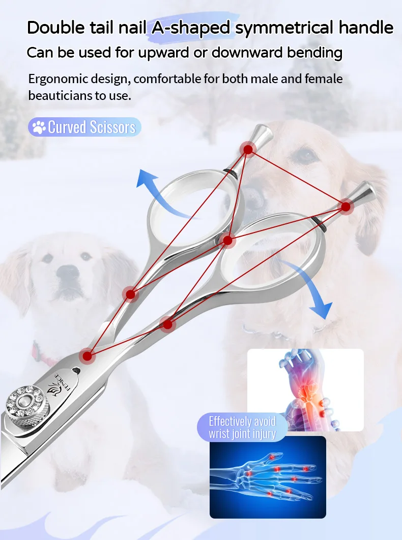 Fenice Left-handed Professional 7.0/7.5/8 inch JP440C Cutting Curved Fluffy Thinning Chunker Scissors Set Kit Pet Dog Grooming