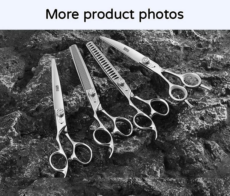 Fenice Left-handed Professional 7.0/7.5/8 inch JP440C Cutting Curved Fluffy Thinning Chunker Scissors Set Kit Pet Dog Grooming