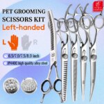 Fenice Left-handed Professional 7.0/7.5/8 inch JP440C Cutting Curved Fluffy Thinning Chunker Scissors Set Kit Pet Dog  Grooming