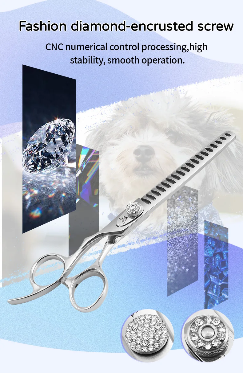 Fenice Left-handed Professional 7.0/7.5/8 inch JP440C Cutting Curved Fluffy Thinning Chunker Scissors Set Kit Pet Dog Grooming