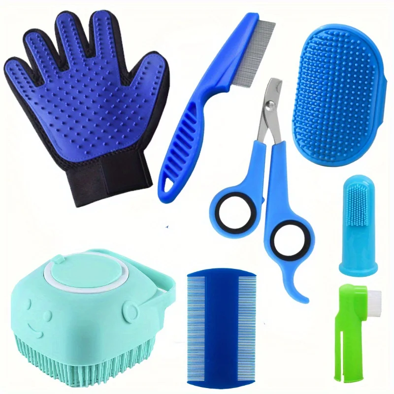 8 Pcs Pet Grooming Set, Hair Removal Comb For Dog, Flea Comb, Dog Shampoo Brush, Pet Nail Clippers, Dog Toothbrush Set 8 Pcs Pet Grooming Set, Hair Removal Comb For Dog, Flea Comb, Dog Shampoo Brush, Pet Nail Clippers, Dog Toothbrush Set