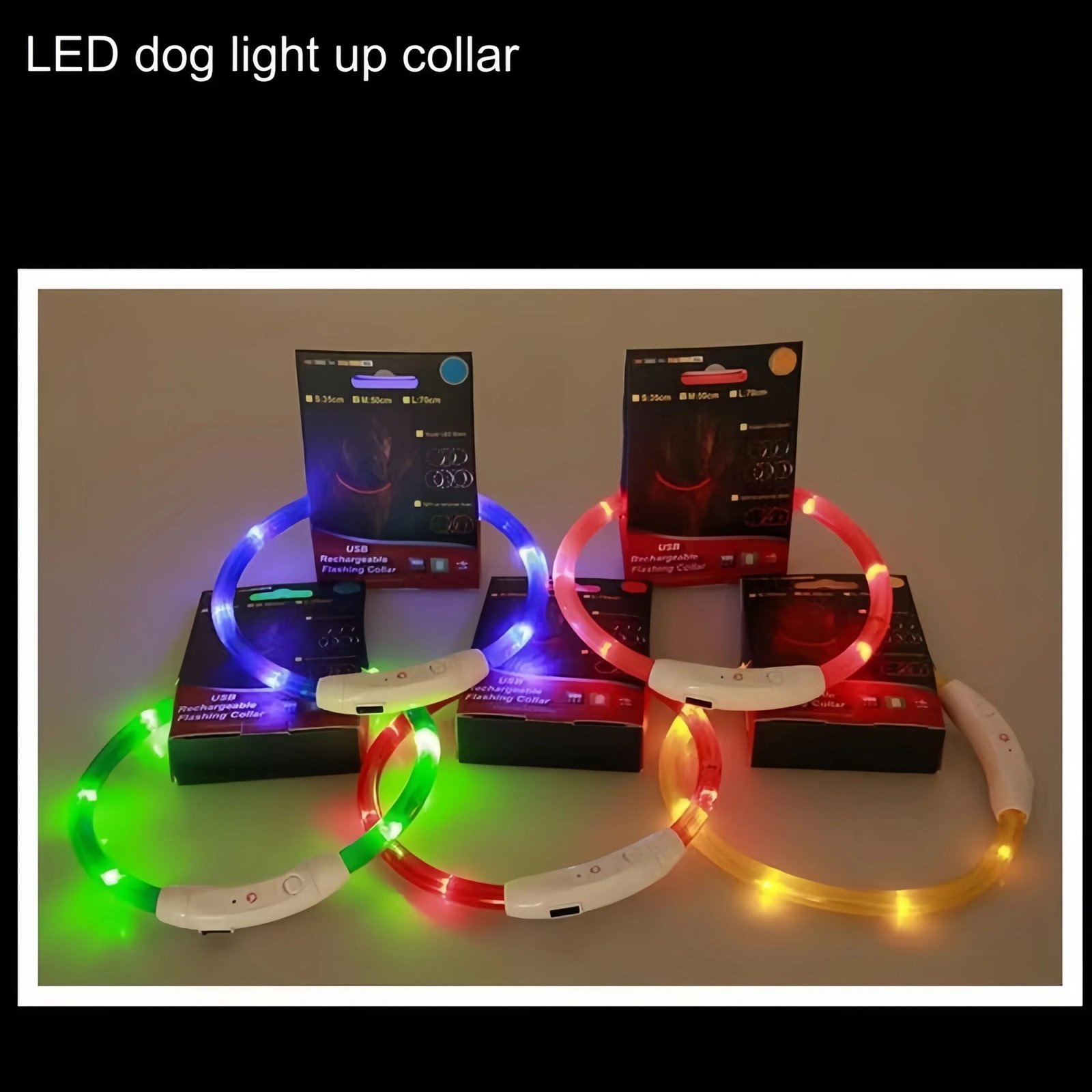 40/50/70cm Led dog collar USB rechargeable pet dog glow-in-the dark charging collar Luminous necklace collar safety night light 40/50/70cm Led dog collar USB rechargeable pet dog glow-in-the dark charging collar Luminous necklace collar safety night light