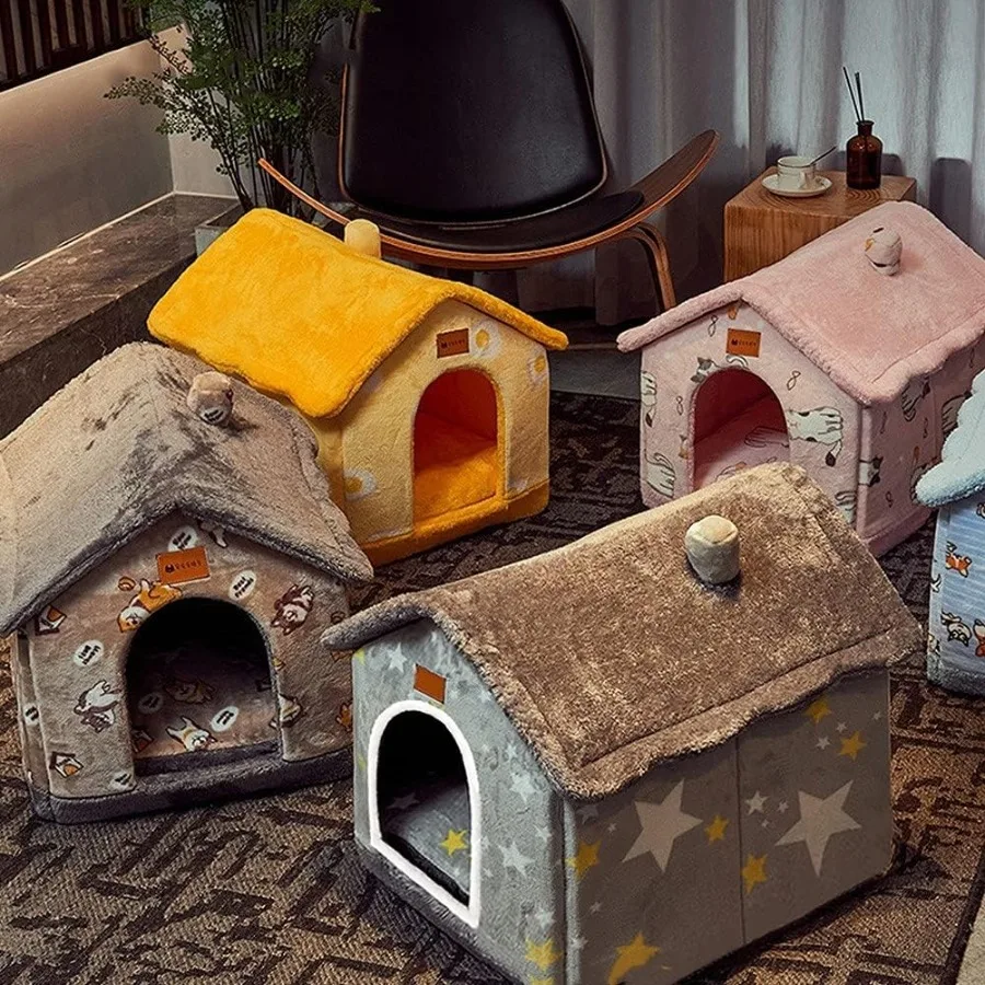 Indoor Memory Foam Foldable Dog House Kennel Bed Mat with Cushion for Small Medium and Large Dogs and Cats Ideal Winter Warm Pe