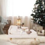 Elevated Pet Bed,Nordic Pet Stool Bed with Cozy Pad Waterproof,Pet Sofa Bed with Sturdy Wood Legs for Small Dog Kitten - Image 4