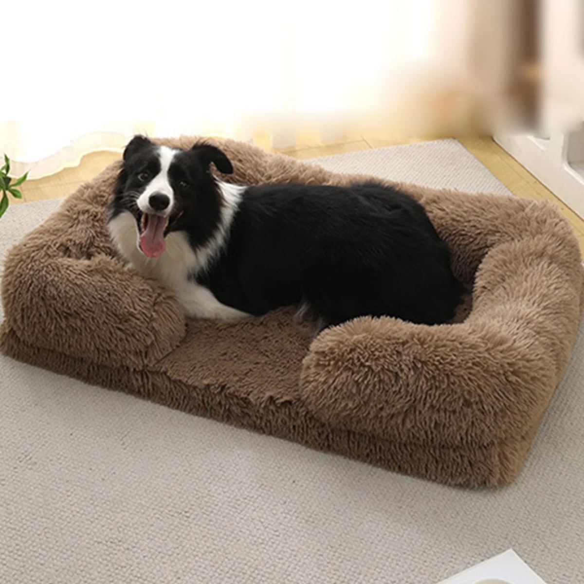 Square Dog Bed Plush Pet Bed Winter Thickened Pad House for Dogs Bed Cat Sofa for Flyffy Dogs Sleeping Bed Sofa Removable Mat