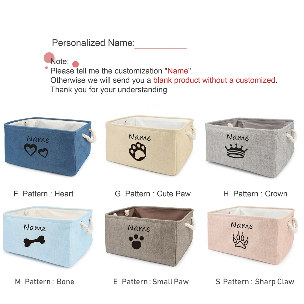 Personalized Cat Dog Toy Storage Basket Clothes Bin Pet Custom Name DIY Collapsible Box Free Print ID Pet Accessories