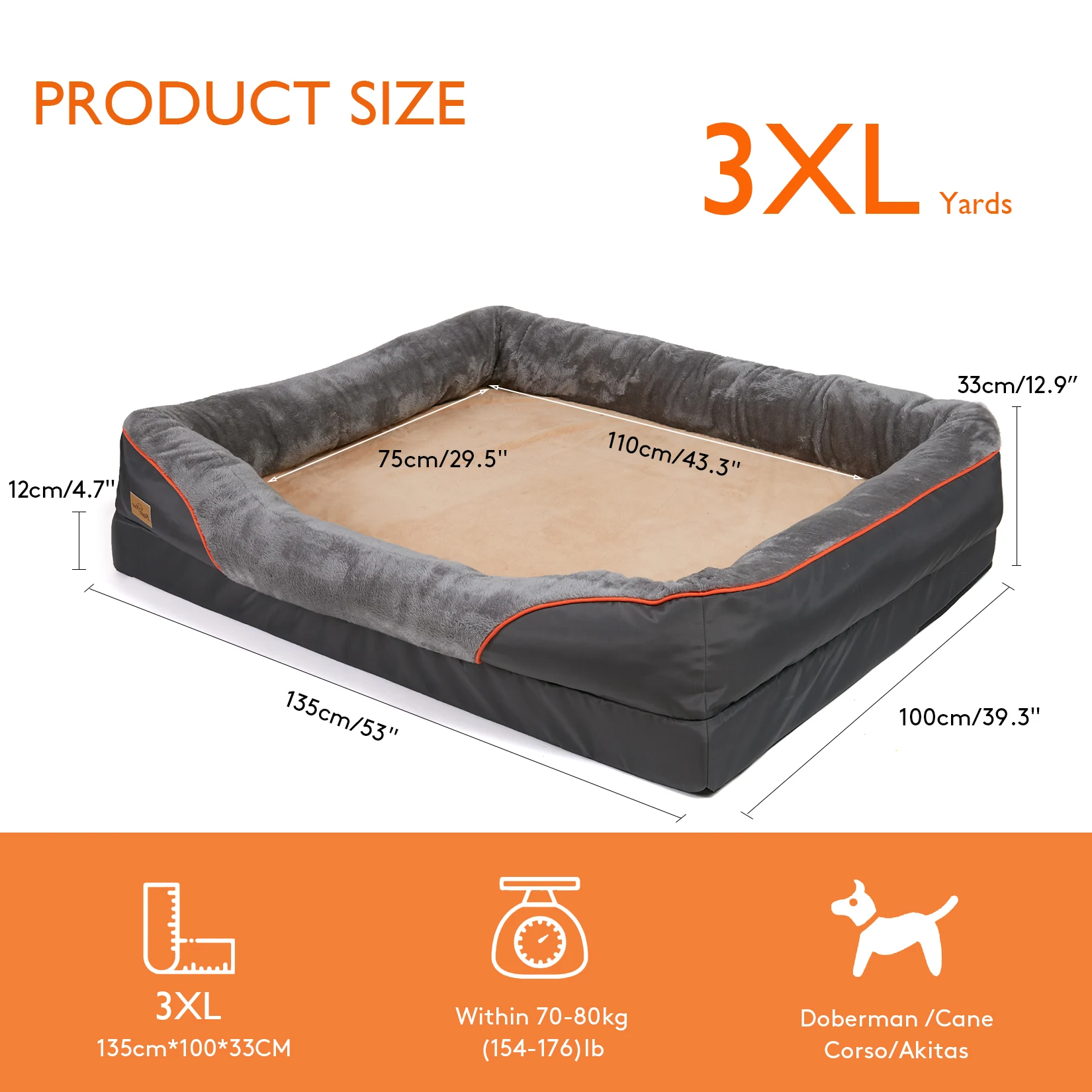 L XL 2XL 3XL Dog Bed Super Soft Orthopedic Foam Pet Bed Sleeping Mat with Cotton-padded Bolster and Removable Cover L XL 2XL 3XL Dog Bed Super Soft Orthopedic Foam Pet Bed Sleeping Mat with Cotton-padded Bolster and Removable Cover