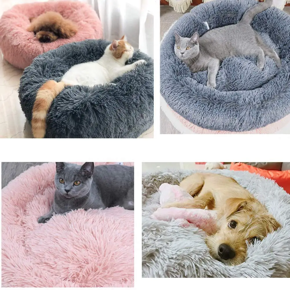 40-110cm Round Pet Bed for Large Dog Bed Super Soft Cat Bed Long Plush Dog House for Medium Dog House Winter Warm Sleeping