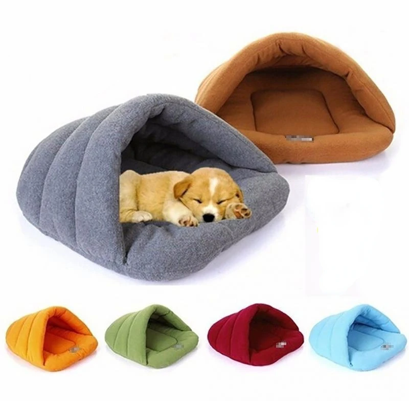 54376-lpmmes.jpg Pet Dog Cave Bed Thick Fleece Warm Soft Slipper Shape Beds for Puppy Cats Tent Sleeping Mats Winter Pets Indoor Triangle Nest - Image 1
