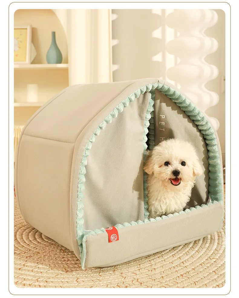 HOOPET Closed Dog House Winter Windproof Nest for Dogs Cats with Door Curtain Outdoor Portable Cat Tent Dog Villa Sleep Kennel